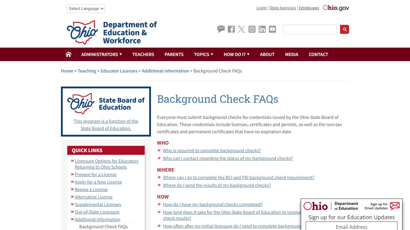Background Check FAQs | Ohio Department of Education
